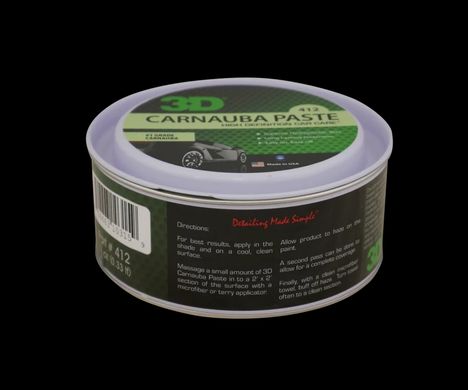 Твердий віск 3D Carnauba Paste Wax 327 г. Для гідрофобу та глянцевого блиску