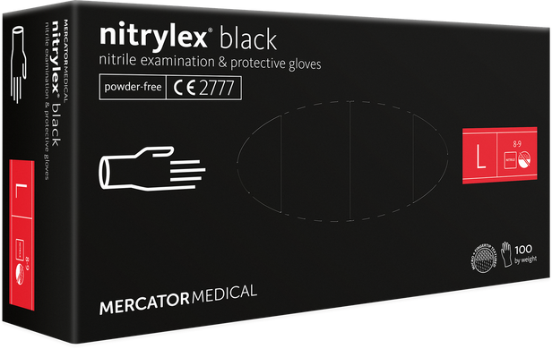 Нитриловые перчатки Nitrylex, плотность 3.7 г. - PF Black - Черные (100 шт) L (8-9)