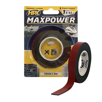 MAXPOWER OUTDOOR - 12мм х 2м - черная двусторонняя лента HPX (скотч) для экстремальных нагрузок