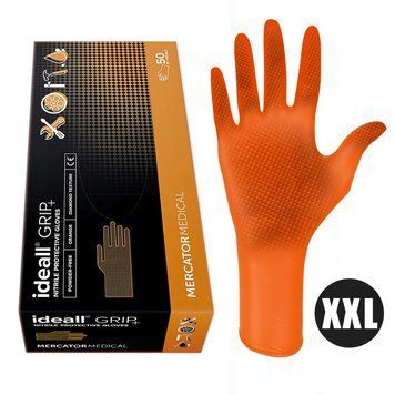 Перчатки нитриловые Mercator Medical ideall GRIP+ Оранжевые 25пар\50шт. размер XXL