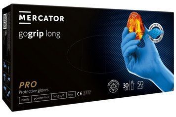 Профессиональные перчатки Mercator GoGrip Long, повышенной прочности, синие, размер L, 50 штук.