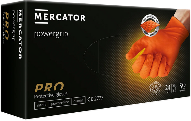 Перчатки нитриловые Mercator Medical Powergrip Оранжевые 25пар\50шт. размер L, Оранжевый