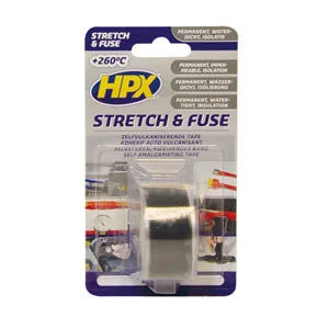 HPX Stretch&Fuse - 25мм х 3м, черная силиконовая вулканизирующая лента для ремонта труб и электроизоляции