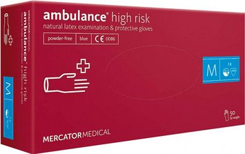 Перчатки латексные Mercator Medical Ambulance High Risk повышенной прочности Синие 50 шт. размер M