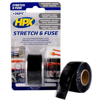 HPX Stretch&Fuse - 25мм х 3м, черная силиконовая вулканизирующая лента для ремонта труб и электроизоляции