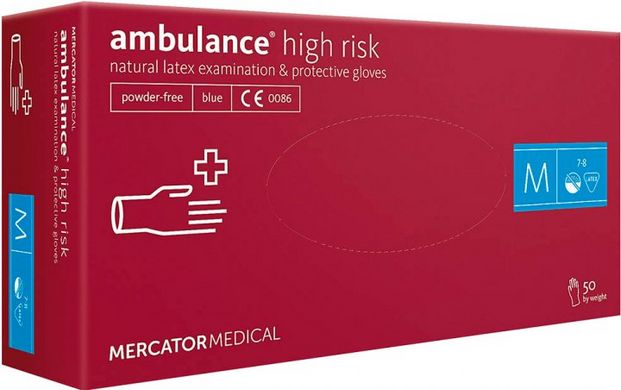 Рукавички латексні Mercator Medical Ambulance High Risk підвищеної міцності Сині 50 шт. розмір M, Синій