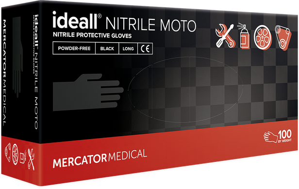 Нитриловые перчатки супер прочные Ideall Nitrile Moto c удлиненной манжетой XXL (50 пар/уп) чорные